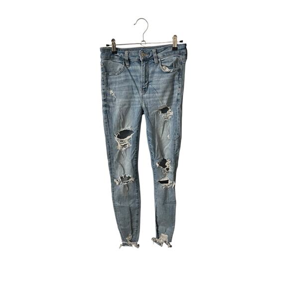 American Eagle 4 Regular HiRise Jegging Distressed Light Blue Stretch - Picture 3 of 7